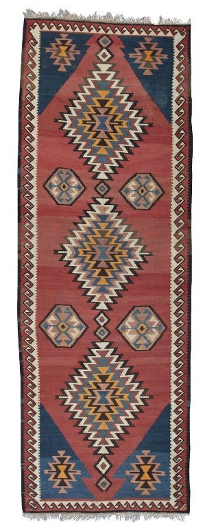 Persian Kilim Runner Rug With Geometric Traditional Design