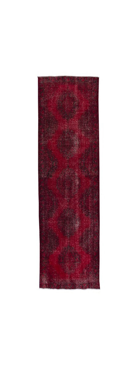Red Black Turkish Vintage Wool Hand-Knotted Runner Rug