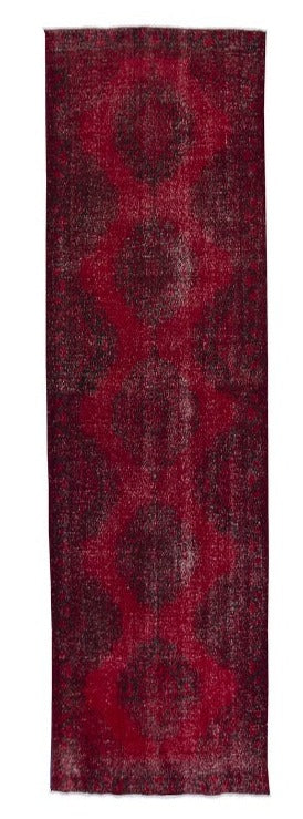 Red Black Turkish Vintage Wool Hand-Knotted Runner Rug