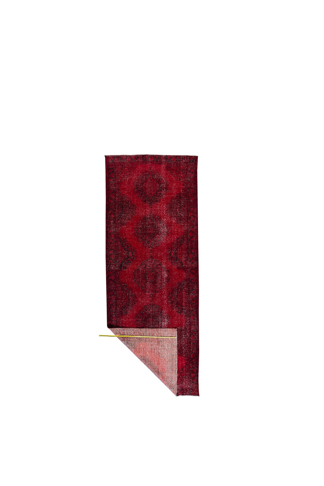 Red Black Turkish Vintage Wool Hand-Knotted Runner Rug