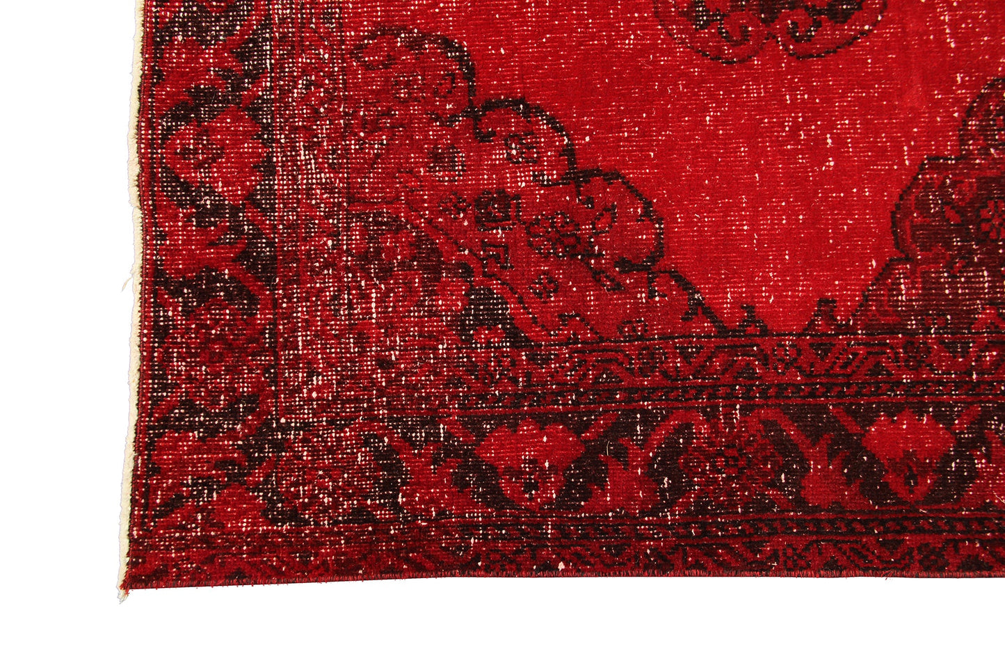 Red Black Turkish Vintage Wool Hand-Knotted Runner Rug