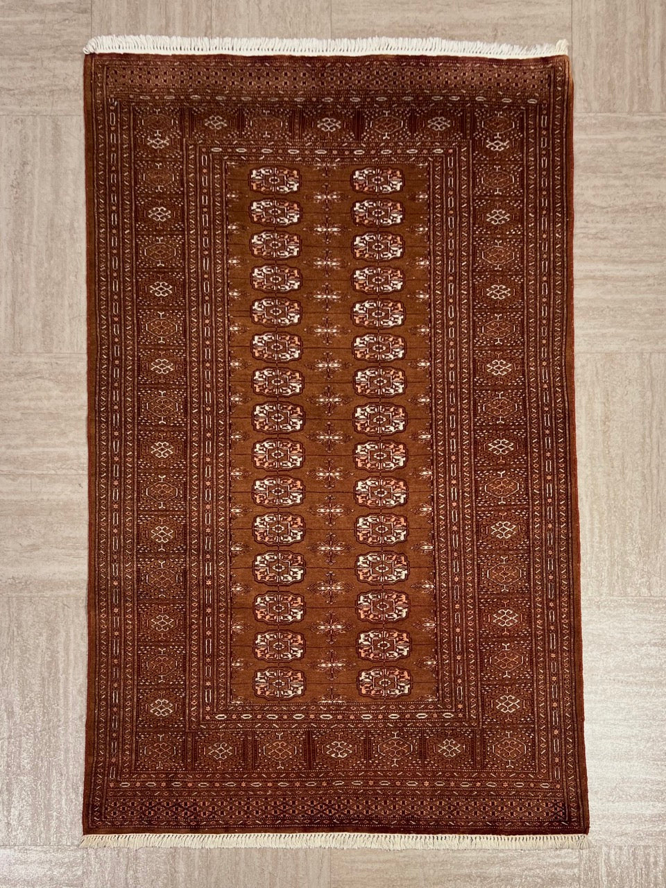 Wool Hand-Knotted Bokhara Rug From Pakistan.