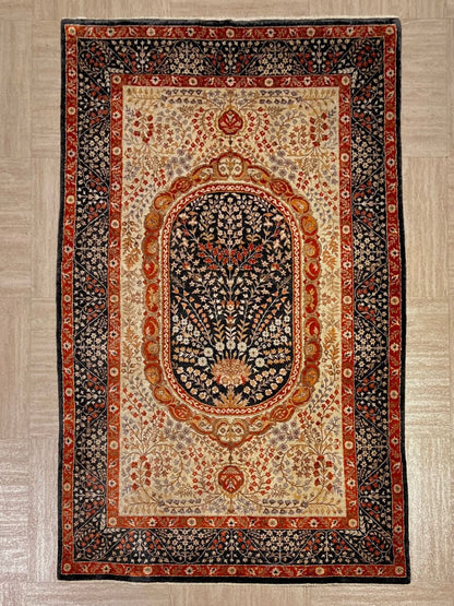 Semi Antique Silk Kashmir Rug French Design-id4
