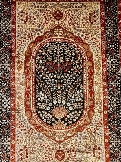 Semi Antique Silk Kashmir Rug French Design-id3
