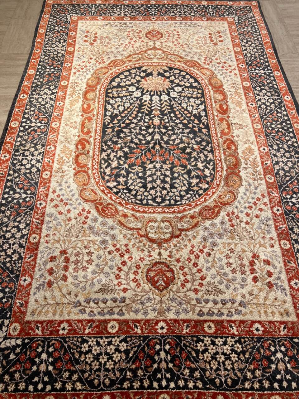 Semi Antique Silk Kashmir Rug French Design