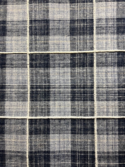 706 - Indian Modern Handloom Ivory Blue Wool Area Rug