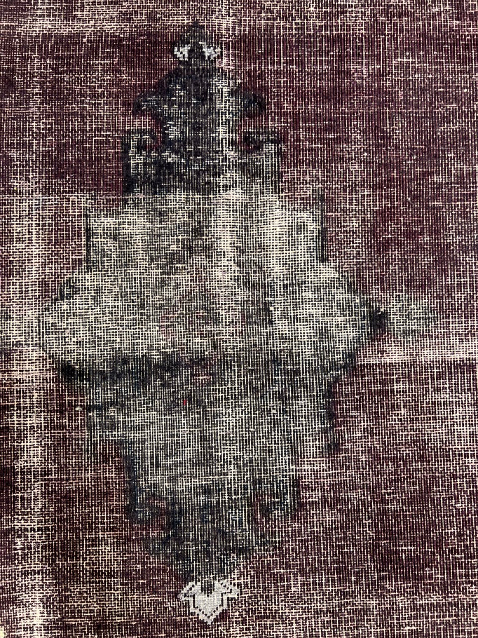 Handmade Square Rug Vintage Black And Burgundy Pakistan Wool Carpet