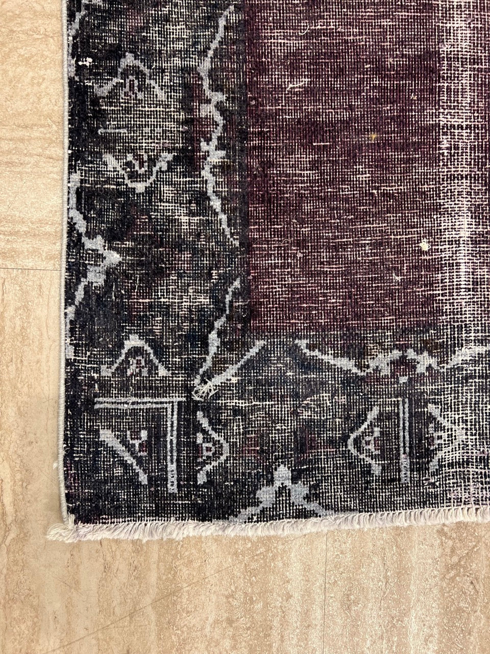 Handmade Square Rug Vintage Black And Burgundy Pakistan Wool Carpet