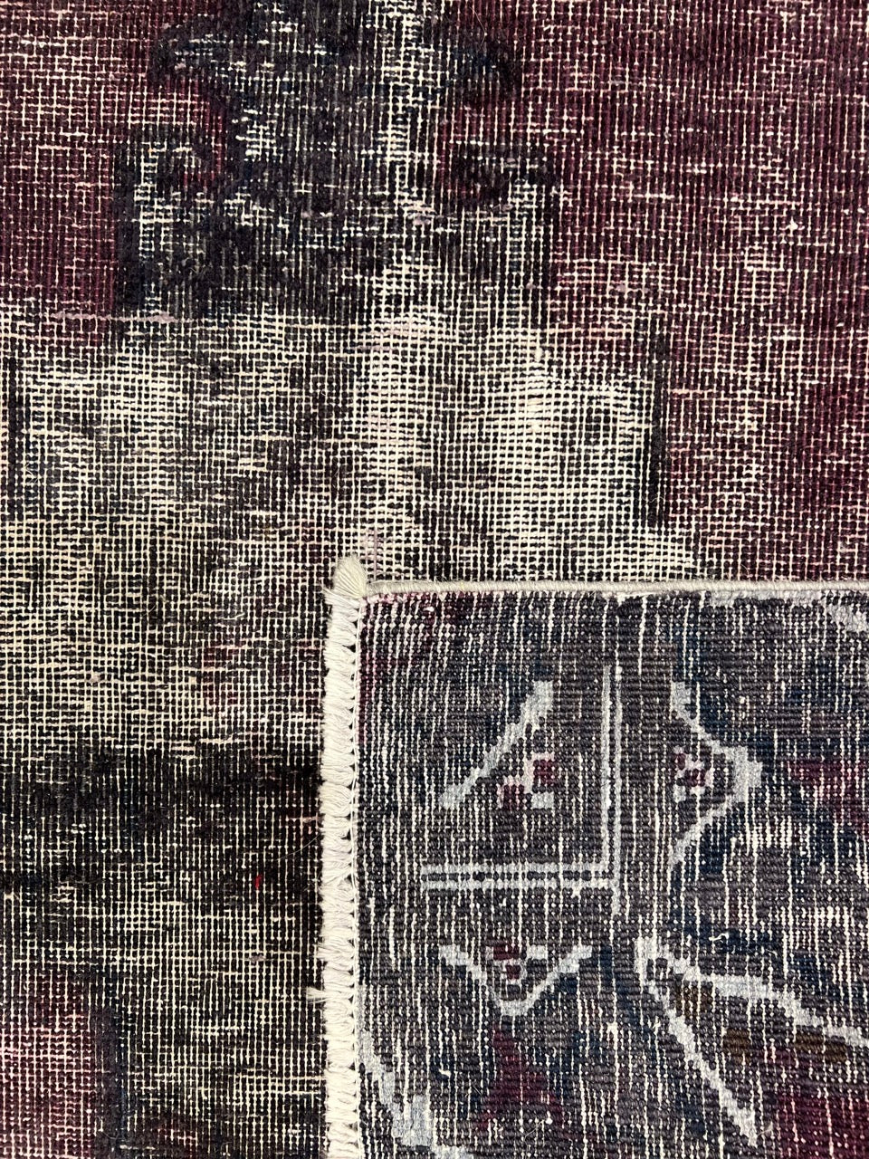 Handmade Square Rug Vintage Black And Burgundy Pakistan Wool Carpet