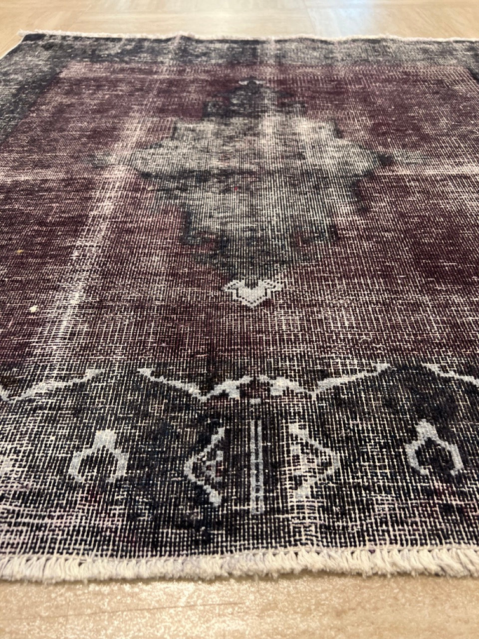 Handmade Square Rug Vintage Black And Burgundy Pakistan Wool Carpet