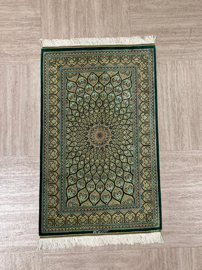 Persian Gonbad Qom Green Silk Rug-id2
