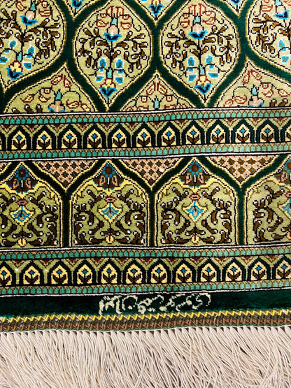 Persian Gonbad Qom Green Silk Rug-id5
