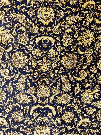 Gold Blue Hand-Woven Traditional Persian Silk Qom Rug-id3
