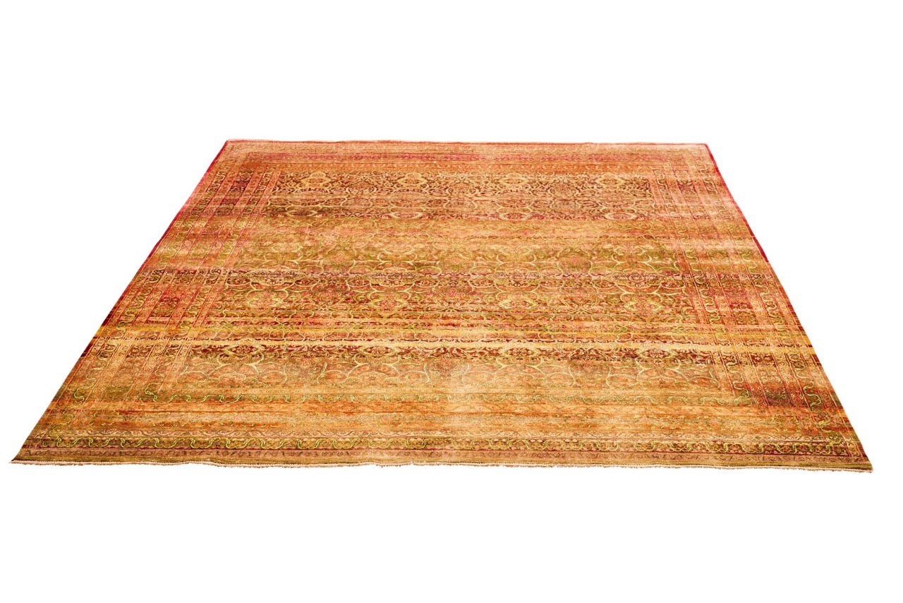 Indian Wool And Silk Rug With An Antique Design