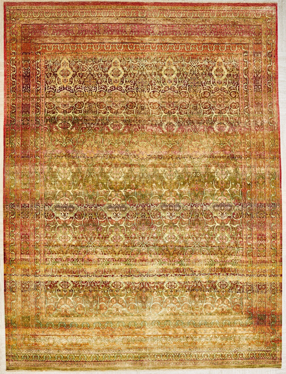Indian Wool And Silk Rug With An Antique Design