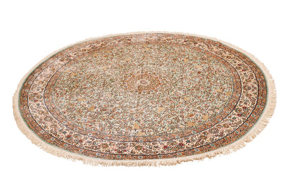 Indian Handmade Kashmir Traditional Pure Silk Round Rug-id4
