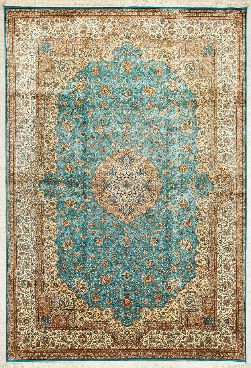 Kashmir Handmade Silk Carpet Persian Medallion Design