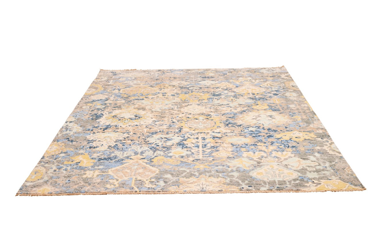 Handmade Indian Jaipur Wool & Silk Rug With An Oushak Design