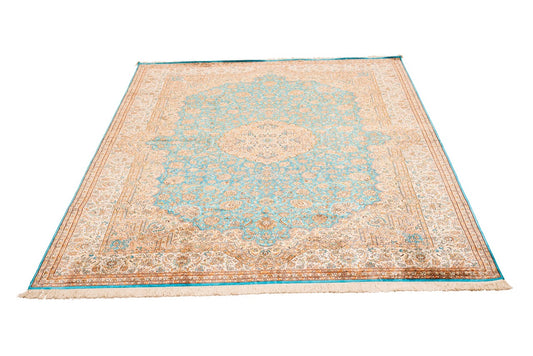 Kashmir Handmade Silk Carpet Persian Medallion Design