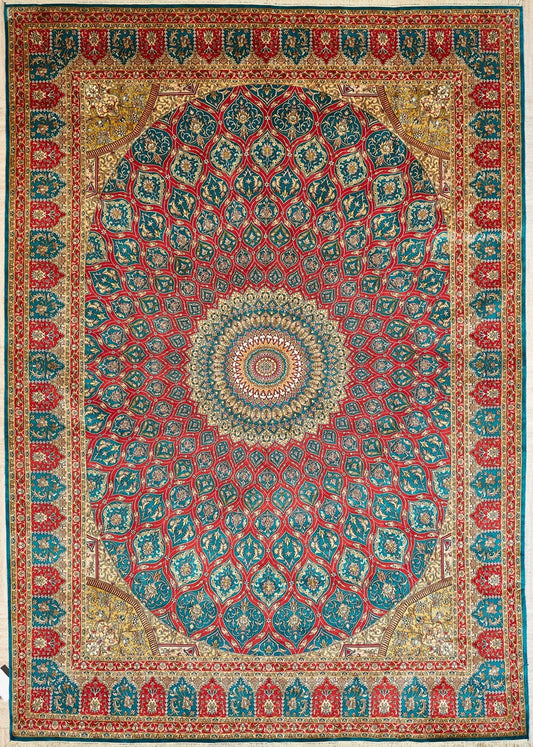 Indian Kashmir Handmade Silk Rug  With Persian Design featured #7522140553386 