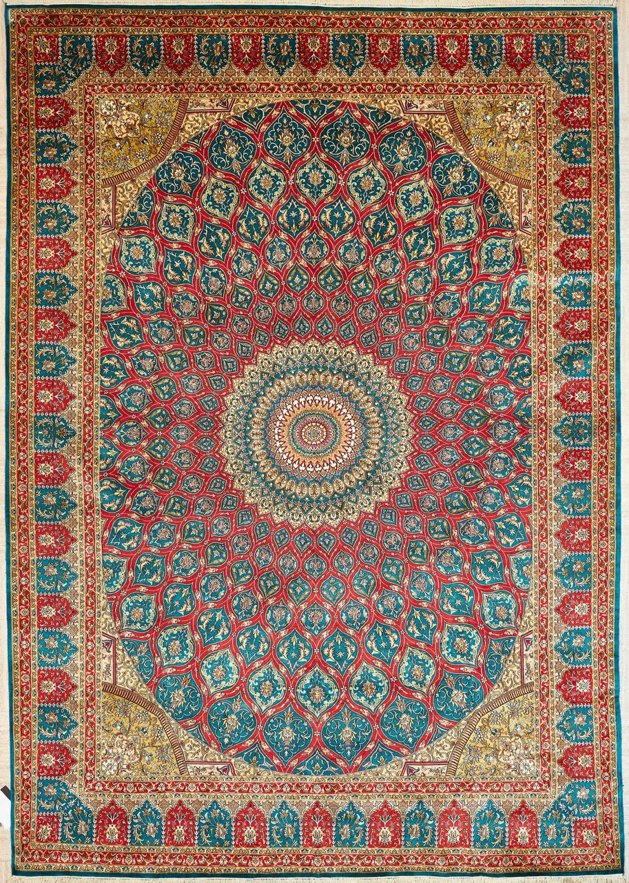 Indian Kashmir Handmade Silk Rug With Persian Design