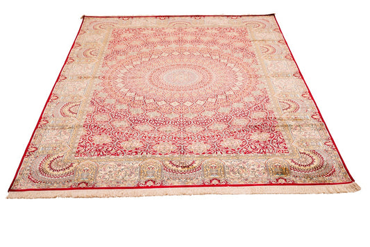 Kashmir Silk Rug with A Persian Gonbad Design