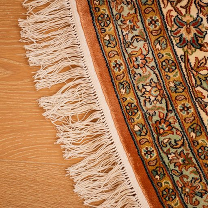 Indian Kashmir Traditional Pure Silk Handmade Round Rug-id9
