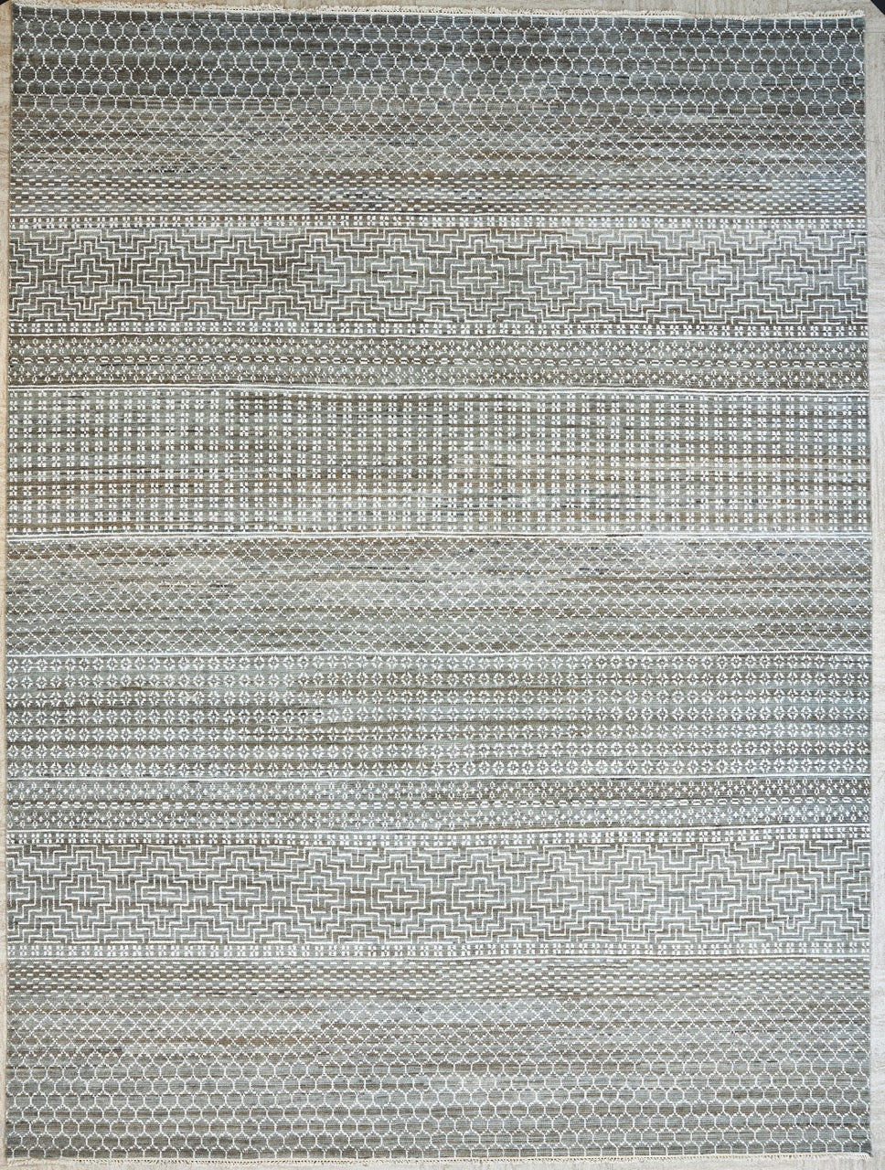 Indian Handcrafted Modern Wool And Silk Area Rug Geometric Pattern