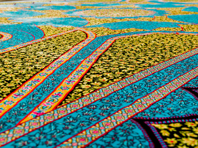 blue gold silk rug