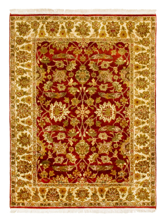 Traditional Indian Red Green Wool Rug featured #7887573778602 