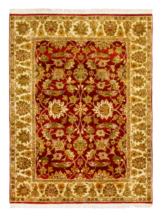 Traditional Indian Red Green Wool Rug