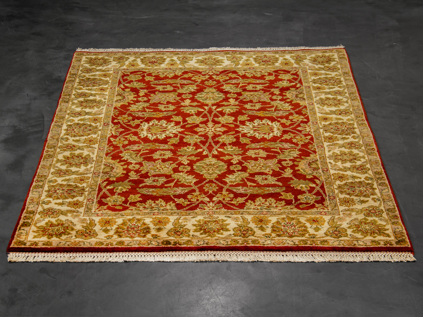 Traditional Indian Red Green Wool Rug