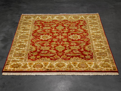 Traditional Indian Red Green Wool Rug
