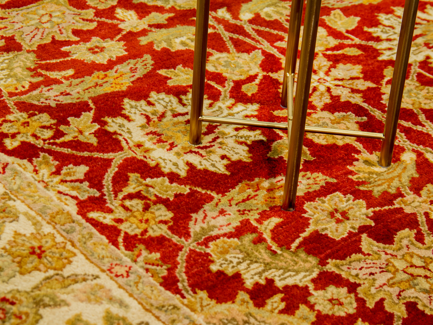 Traditional Indian Red Green Wool Rug