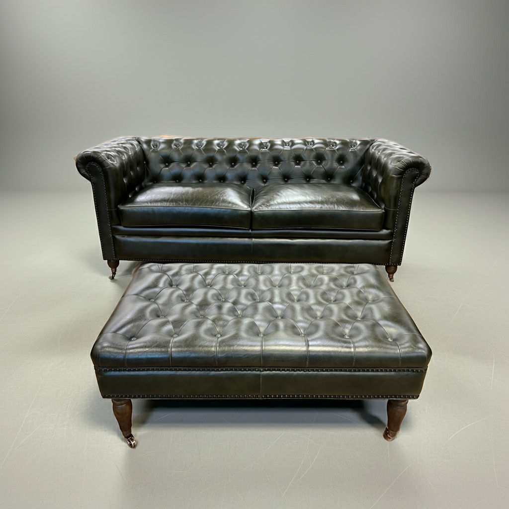 Green Leather 5-Pieces Living Room Sofa Set