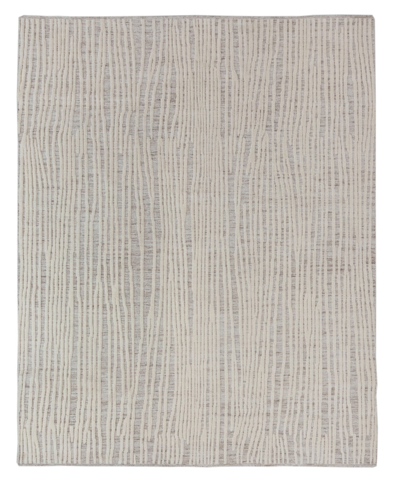 Hand-Knotted Moroccan fine wool and silk rug light brown and ivory with striped pattern product image #29098581262506