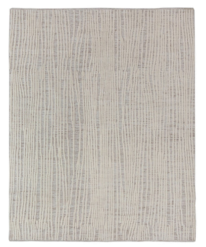 Hand-Knotted Moroccan fine wool and silk rug light brown and ivory with striped pattern-id2
