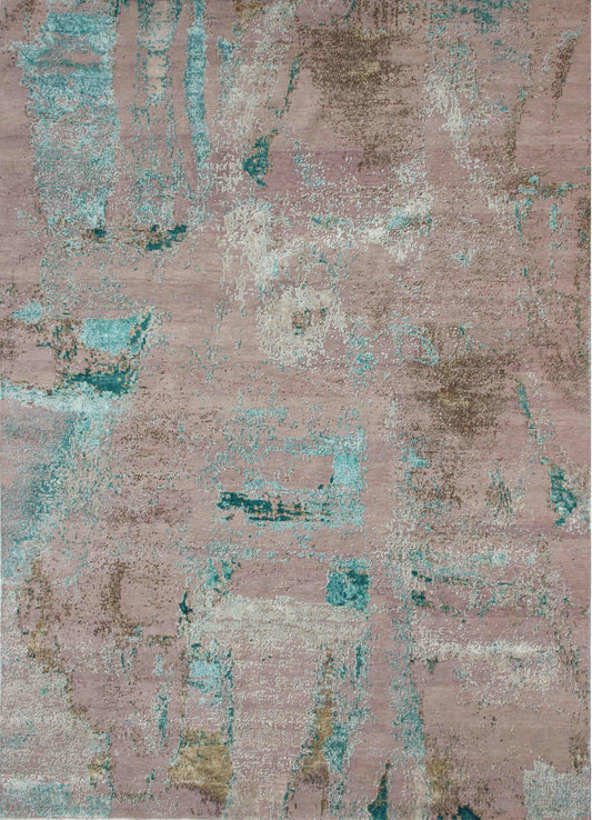 Hand-Knotted Indian Modern Wool Silk Rug featured #7792306618538 