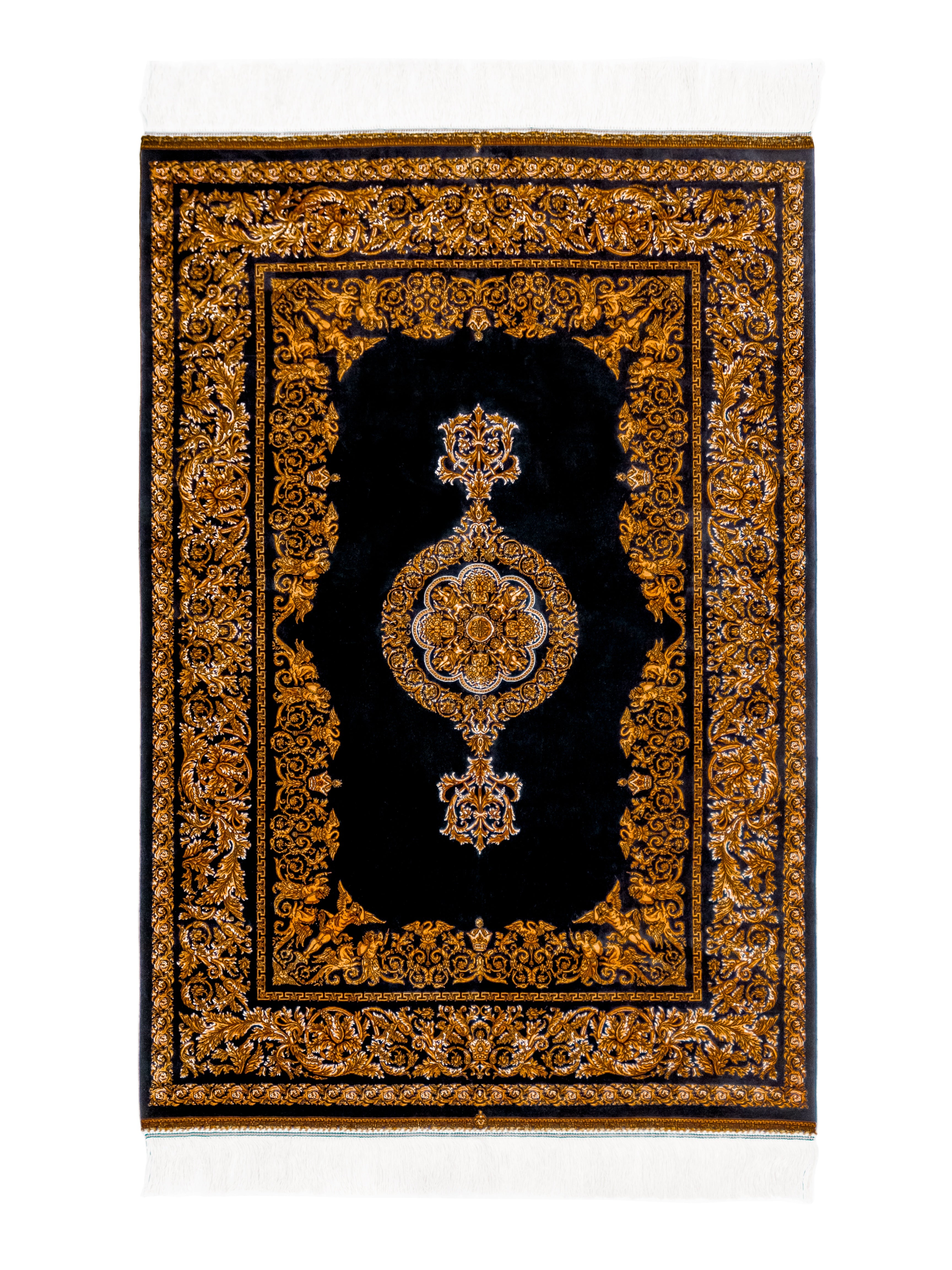 Pure Gold Saudi Rug 601 - Machine Made Black and Gold Persian Rug – AbramImports