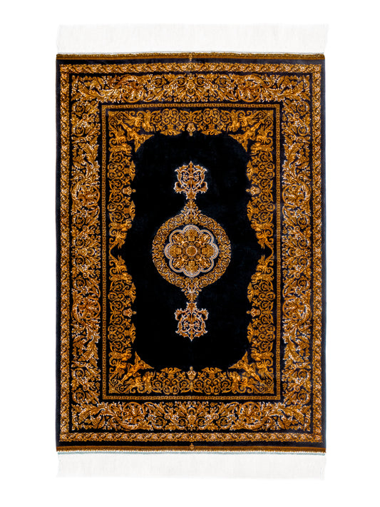 Machine Made Black and Gold Persian Rug featured #7911013712042 