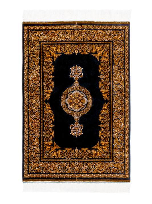Machine Made Black and Gold Persian Rug