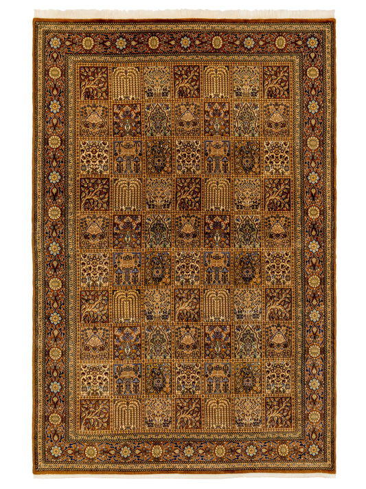 Hand-knotted Persian Wool Brown Rug "4 seasons"