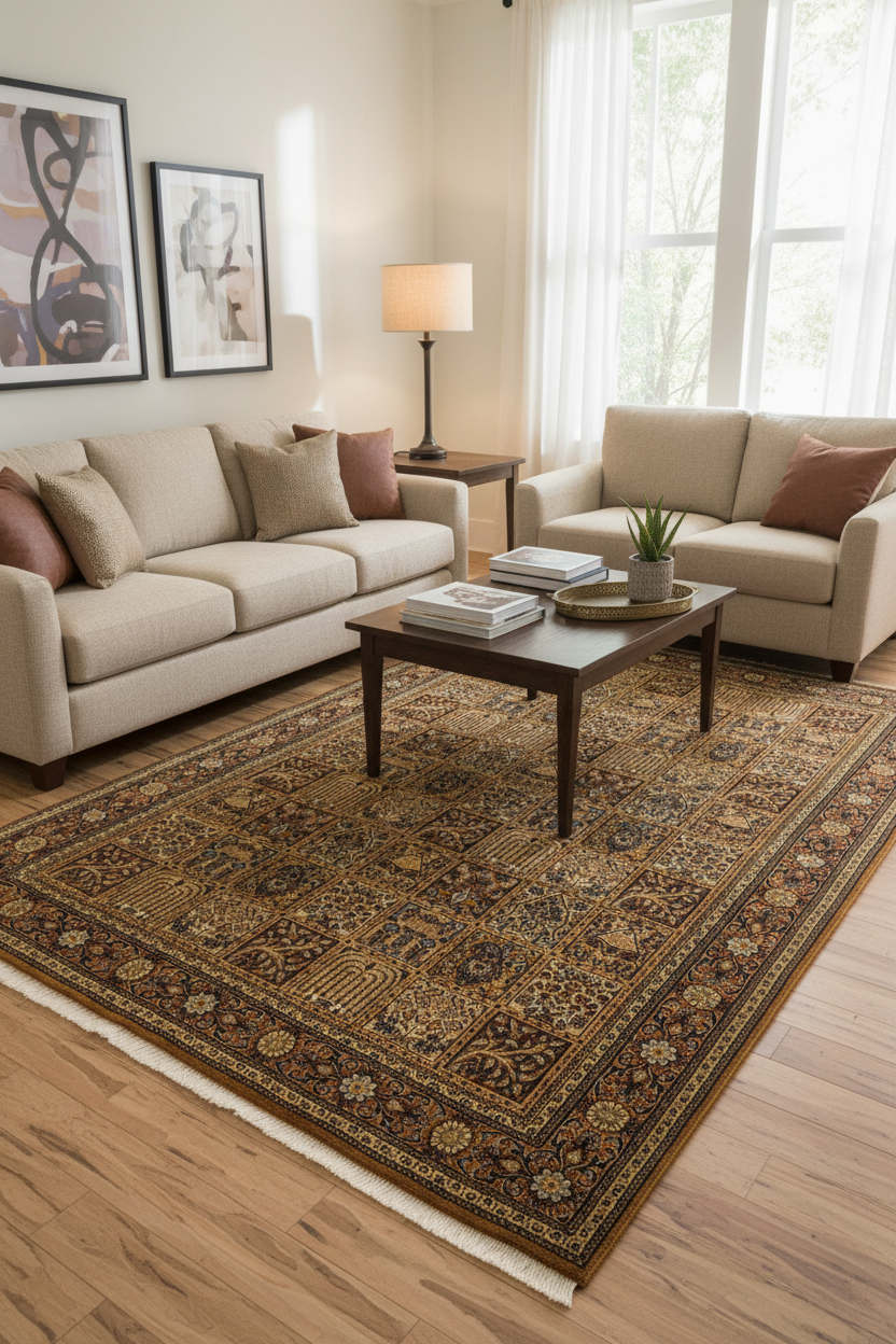 555 - Hand-knotted Persian Wool Brown Rug "4 seasons"