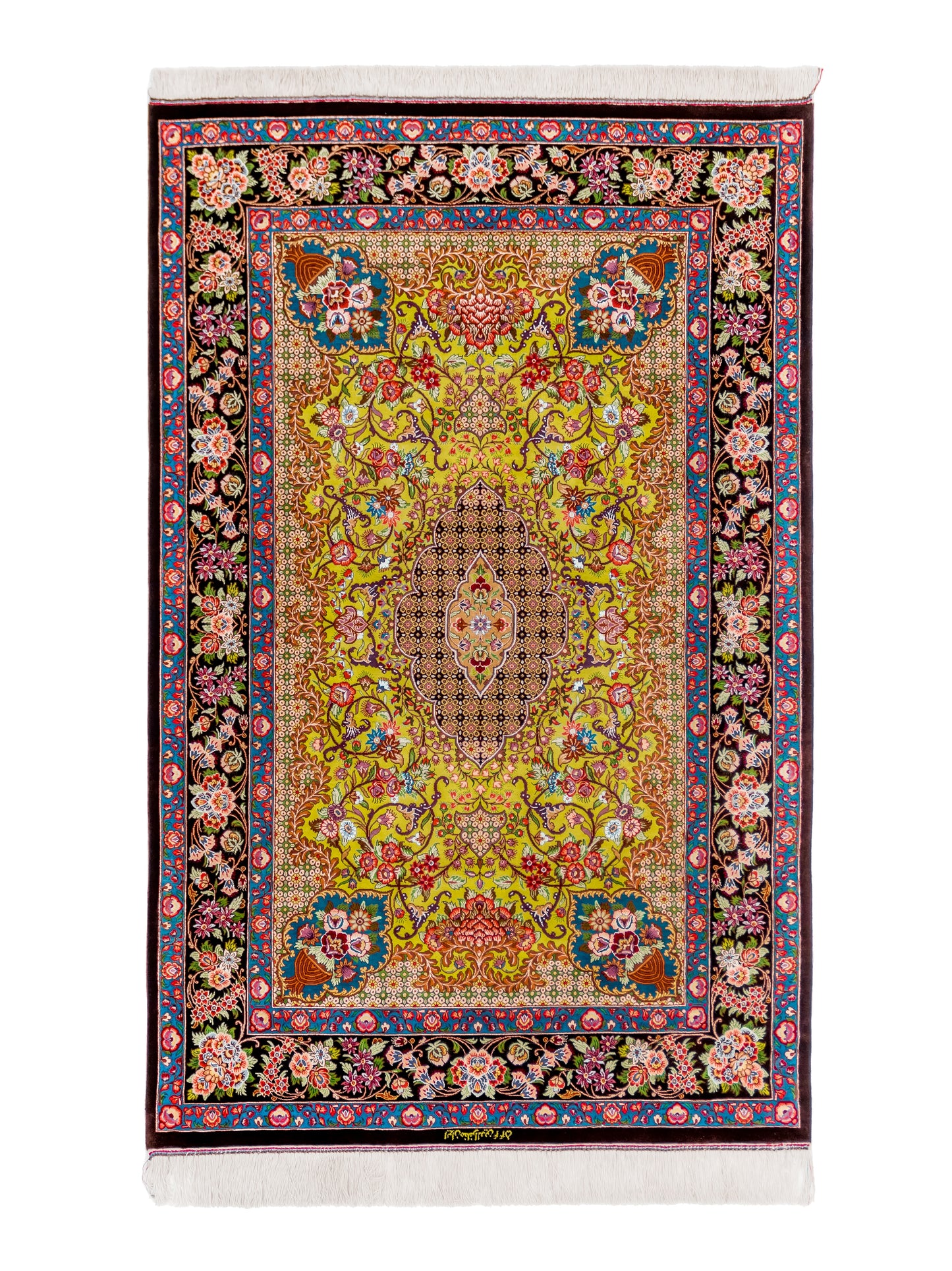 Green Authentic Handmade Persian Silk Qom Rug product image #29939023642794
