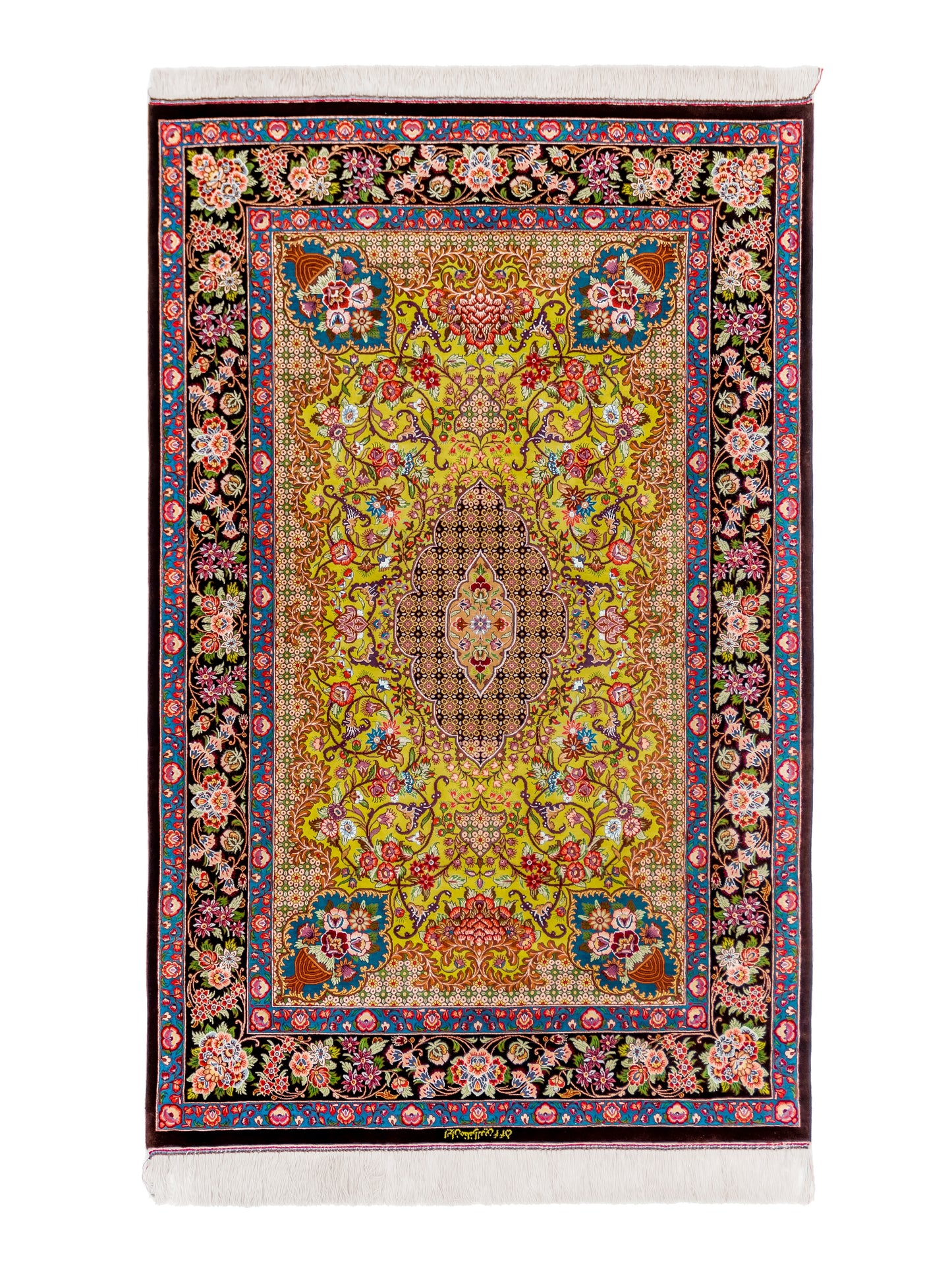 Green Authentic Handmade Persian Silk Qom Rug