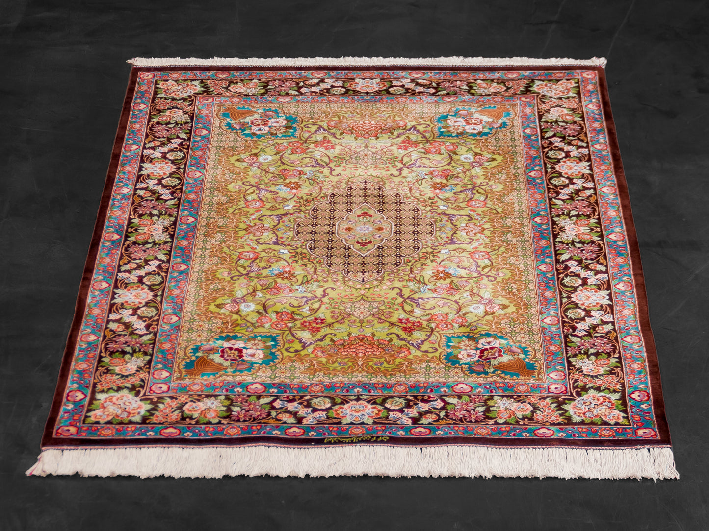 Green Authentic Handmade Persian Silk Qom Rug product image #29939023675562
