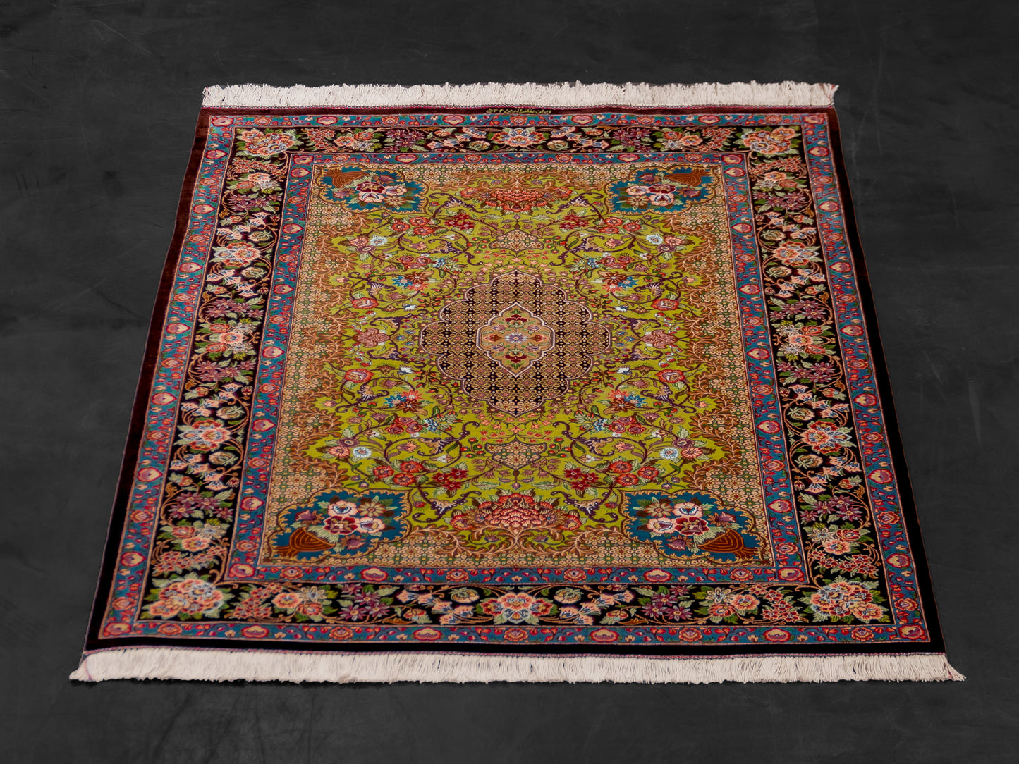 Green Authentic Handmade Persian Silk Qom Rug product image #29939023708330