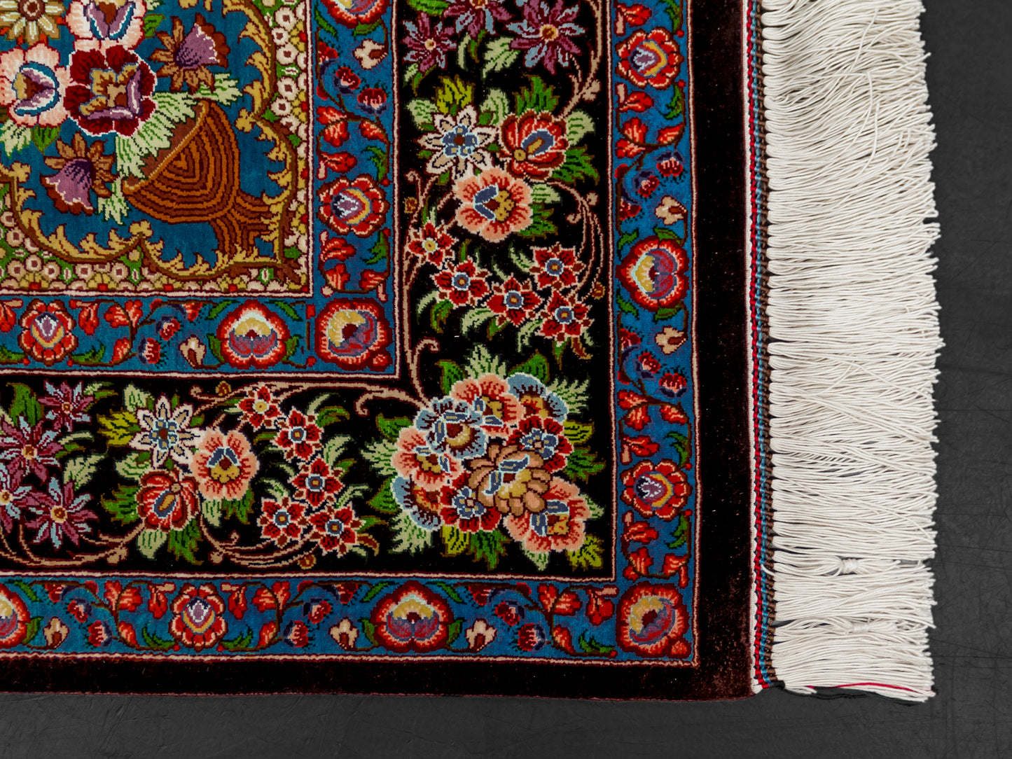 Green Authentic Handmade Persian Silk Qom Rug