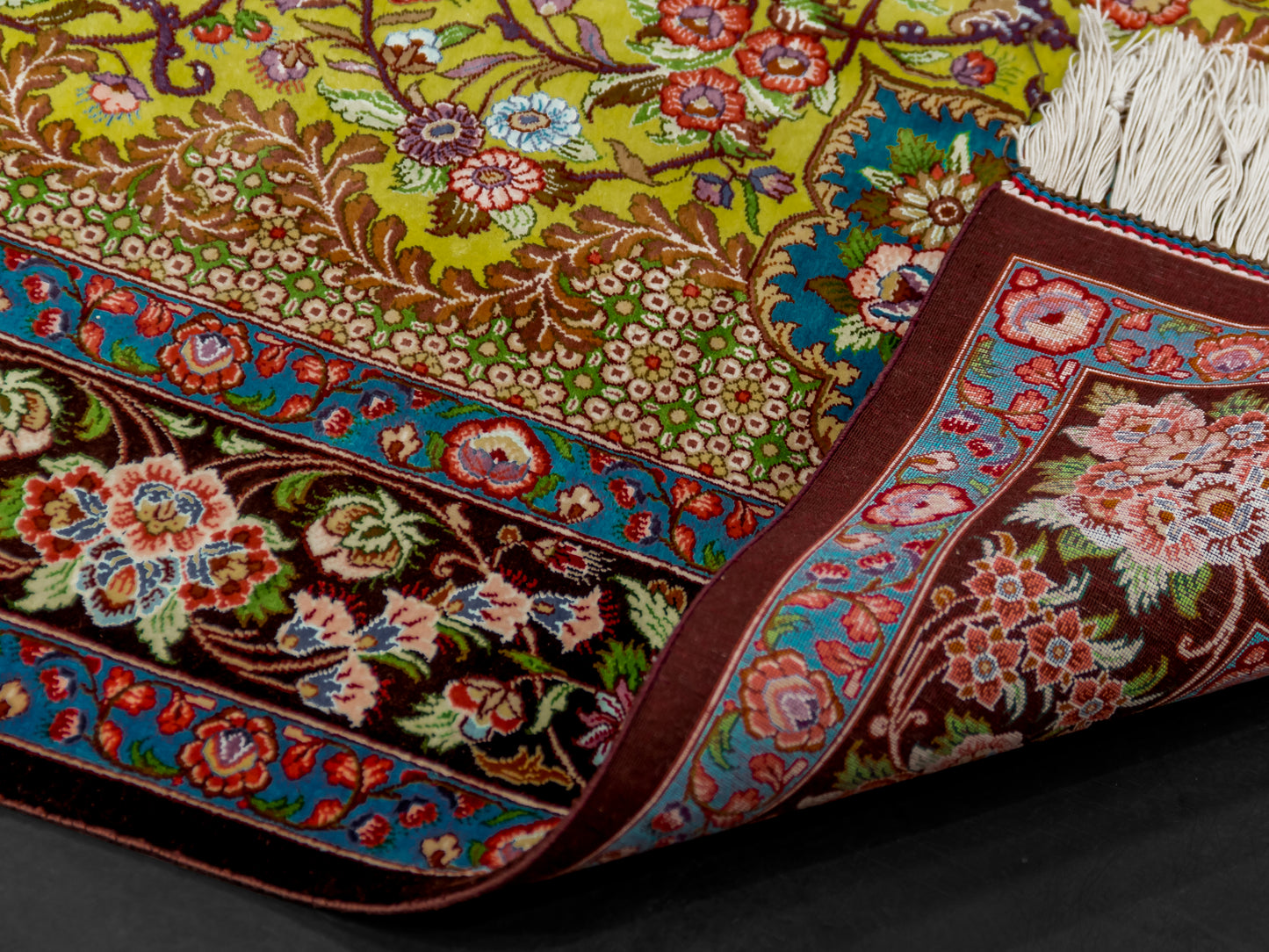 Green Authentic Handmade Persian Silk Qom Rug product image #29939023773866
