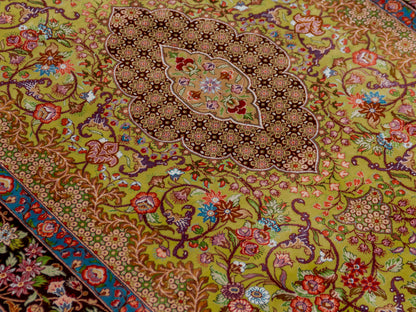 Green Authentic Handmade Persian Silk Qom Rug-id6
